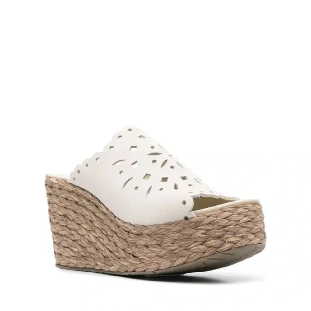 PEDRO GARCIA Leather lazer cut-out Wedge Espadrilles NEW